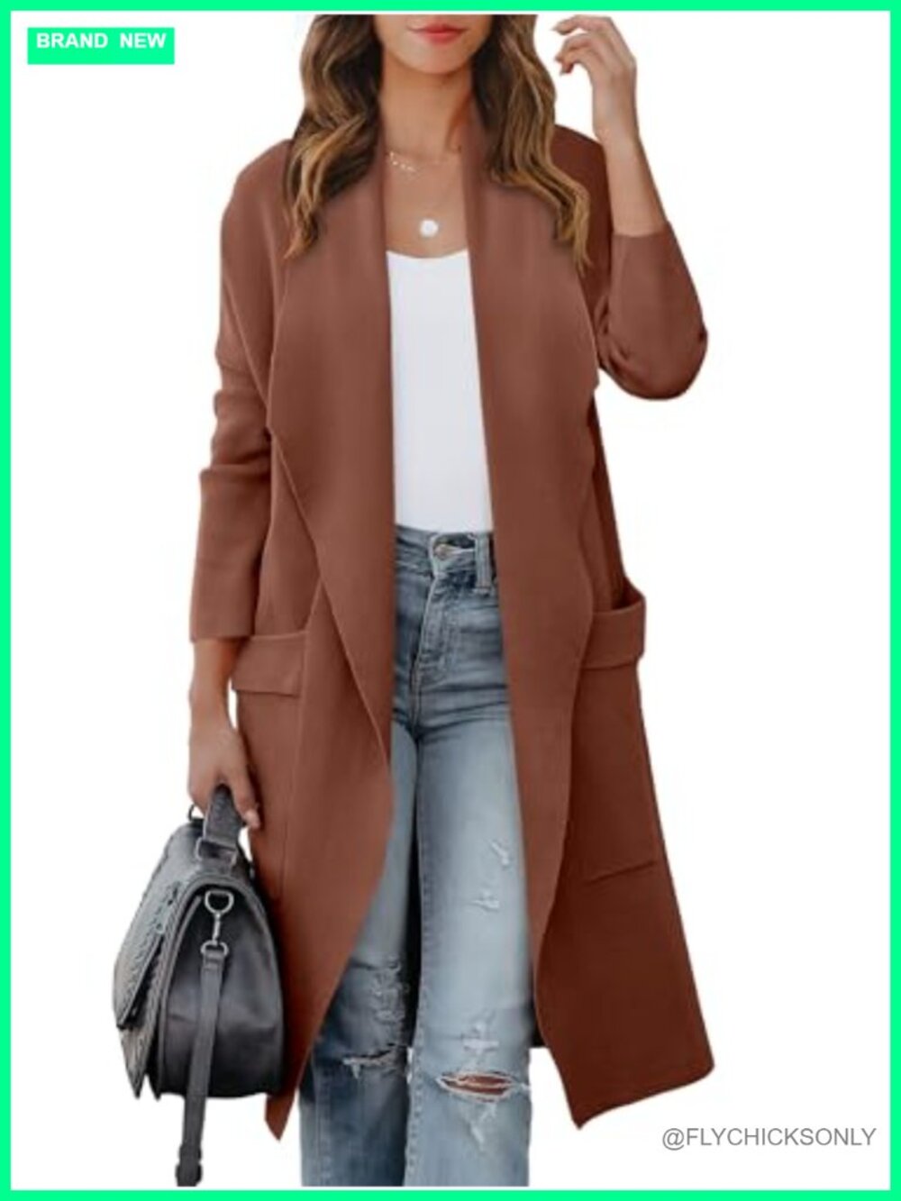 Oversized Open Front Cardigan Sweater with Pockets Knit Thigh Length